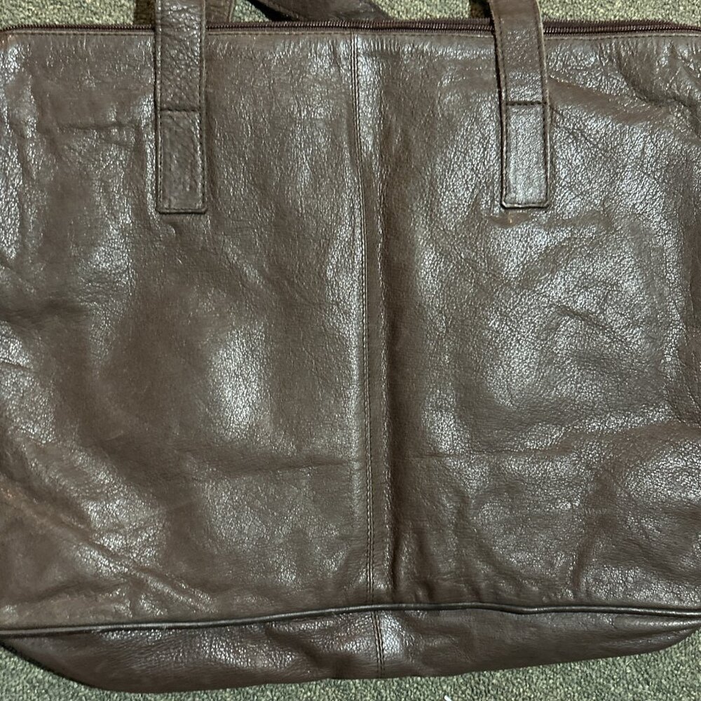 VTG Kenneth Cole 90's Espresso Brown Leather Tote Bag Leather Working Girl - Picture 6 of 12